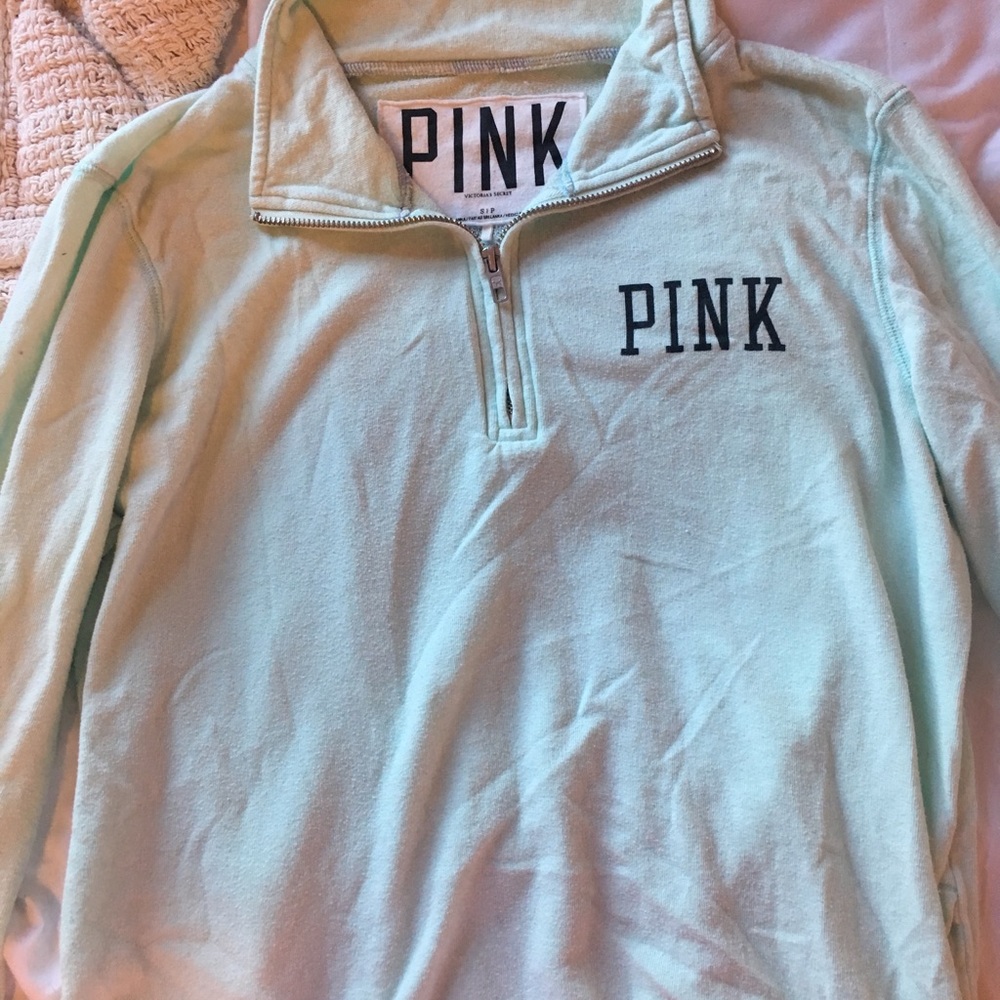 PINK sea foam green quarter zip